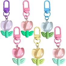 6pcs Colorful Tulip Flower Keychains, Sweet Backpack Accessories, Cute Keychain Charms for Womens Bags & Purse Decor