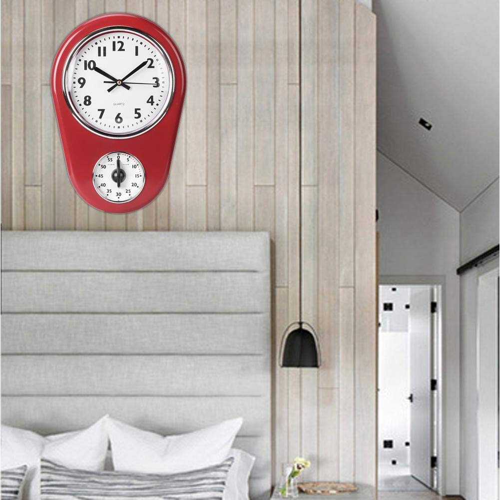 MAGT Reloj Cocina Reloj de Pared, Temporizador de Cocina del hogar del Reloj hermosamente Colgante del Estilo del Vintage