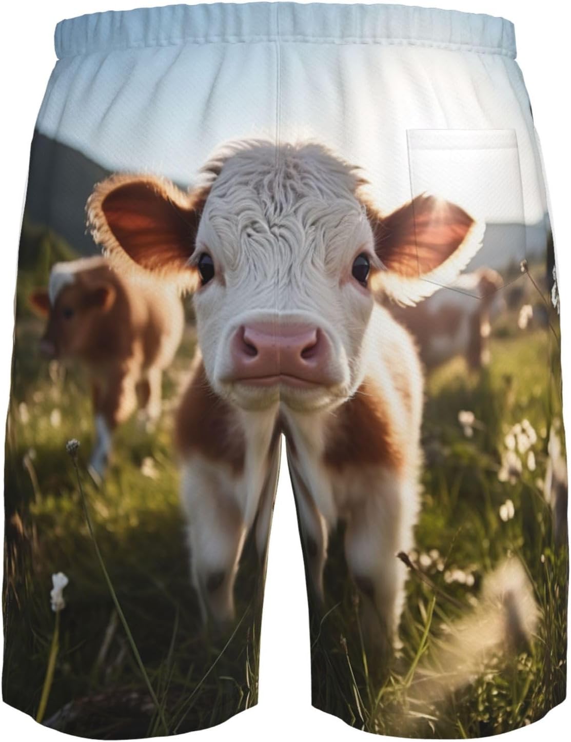 Cute Cow Print Mens Casual Shorts Drawstring Summer Beach Stretch Shorts Novelty Swimtrunks