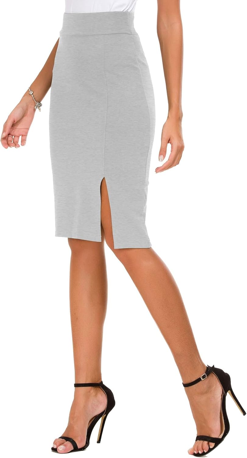 Urban CoCo Women's Knee Length Stretch Pencil Skirt High Waisted Bodycon Midi Straight Skirt