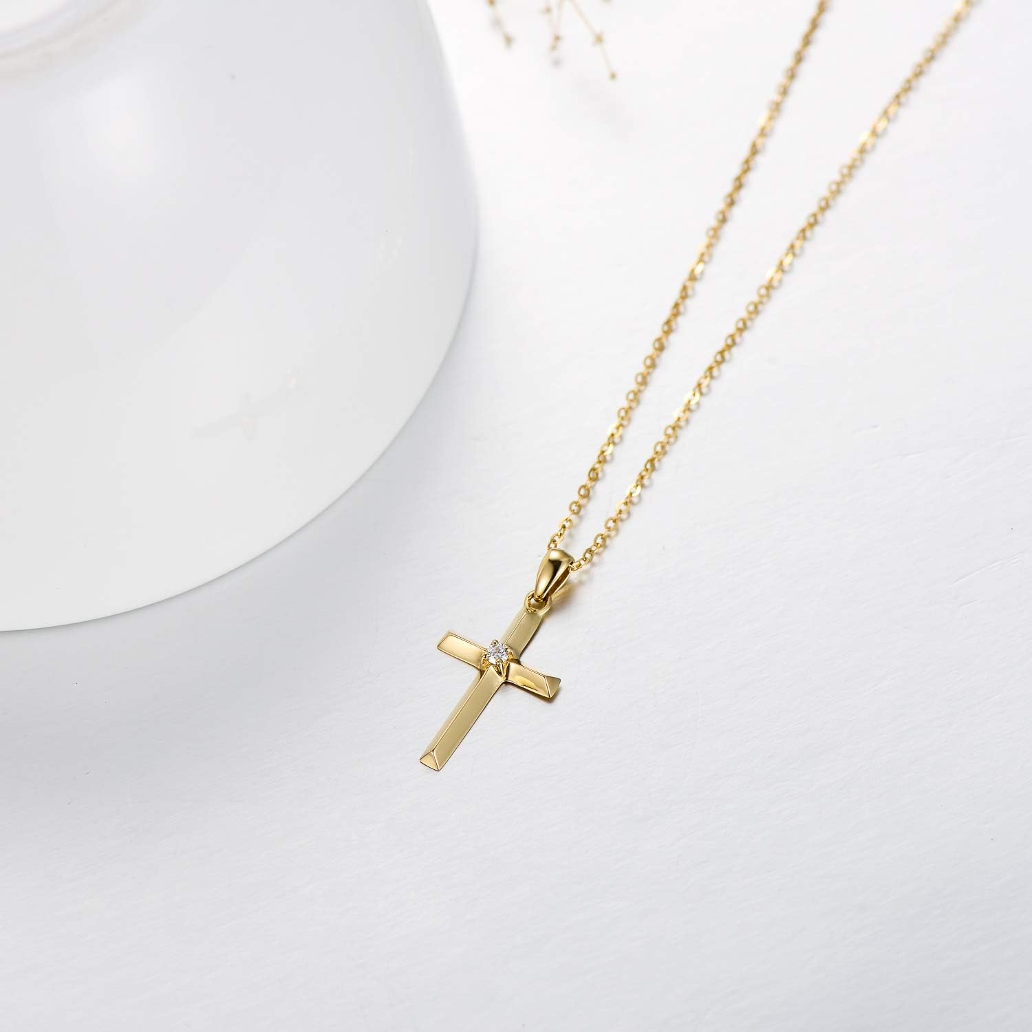 SISGEM 14k Gold Diamond Cross Necklace with Gold Chain, Religioius Jewelry Mother's Day Gifts for Women Teens (0.03 ct), 16-18 Inch