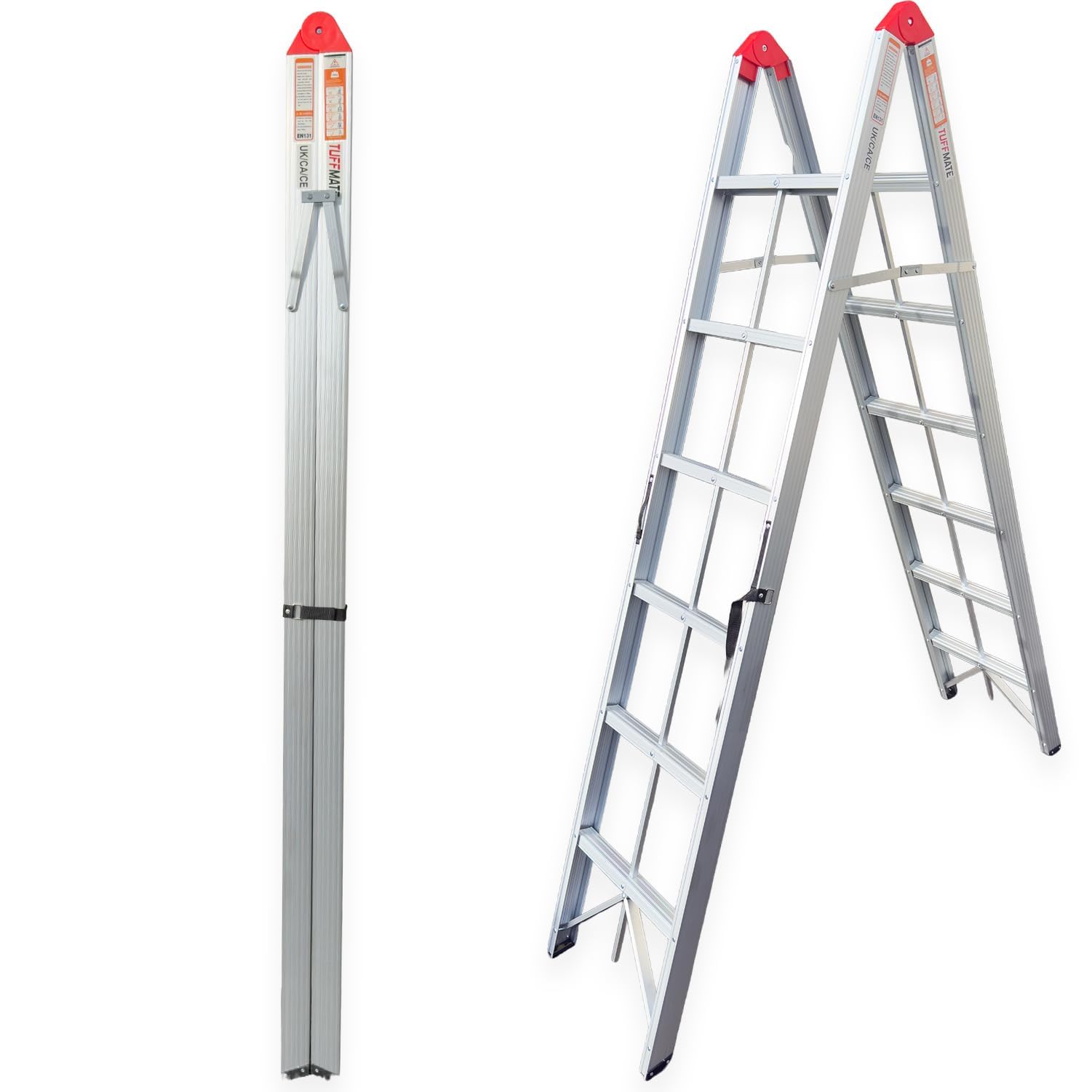Tuffmate 6 Step Ladder Double-Sided Folding Aluminium Step Ladder - Silver
