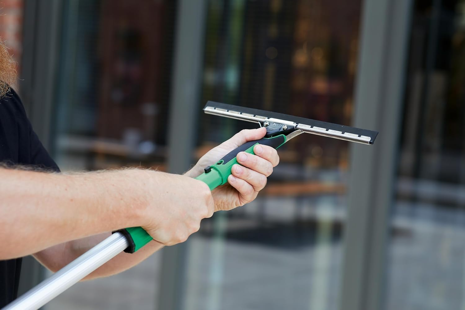 Unger Commercial OptiLoc 2-Section Telescopic Extension Pole, 8 ft - For High Access Window Cleaning & Washing, Aluminum/Plastic, Silver/Green (Single Pole) - EZ250