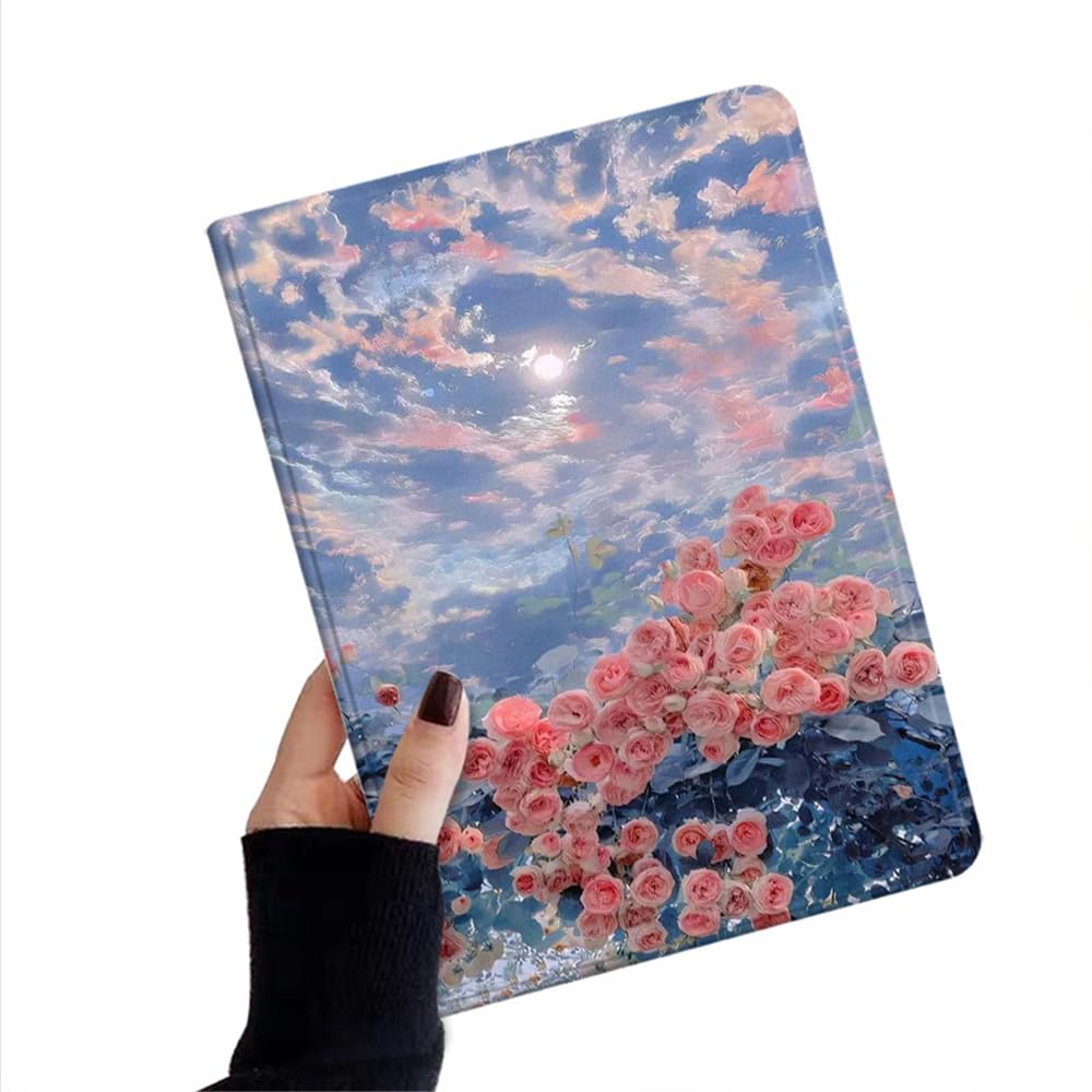 Flower Pattern Case for iPad Air 11 inch (M4/M3/M2)/ iPad Air 5th/4th Generation 10.9 Inch Floral Illustration Cover Support Pencil Charging,Color 20
