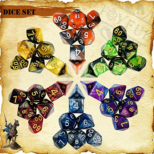 TOYFUL 6 Sets Double-Colors DND Dice Polyhedral Dungeons and Dragons DND RPG MTG Table Game Dice Bulk with Seven Free Drawstring Bags and D&D Dice Tower Gift Package Black