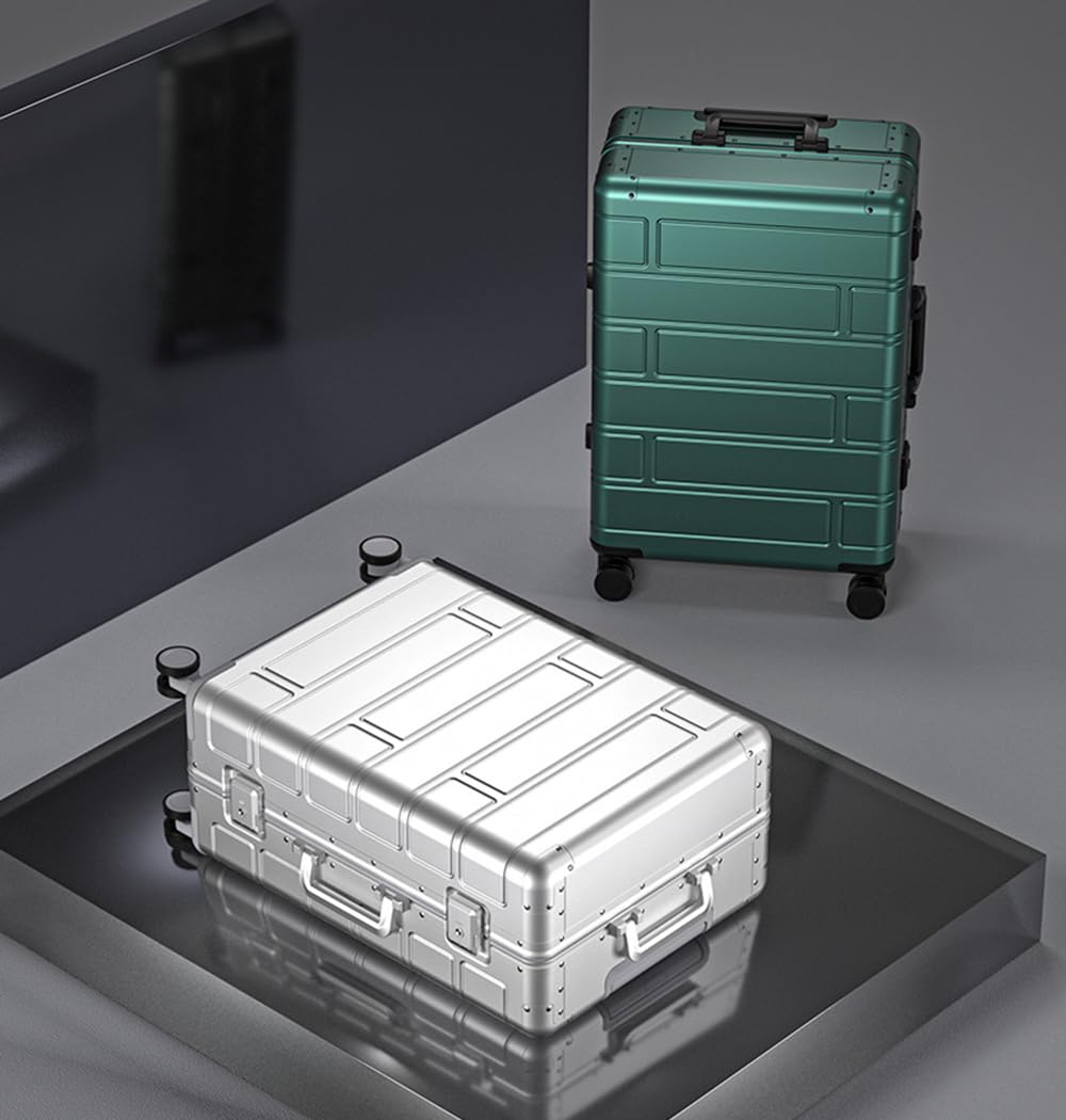 Aoun Hartschalen Koffer Handgepäck Aus All Aluminium, Ganzmetall Trolley Koffer Ohne Reißverschluss Mit Schloss, Reisekoffer Trolley Koffer Metalll Rollkoffer Für Reisen Business (Silber, 51CM-41L)