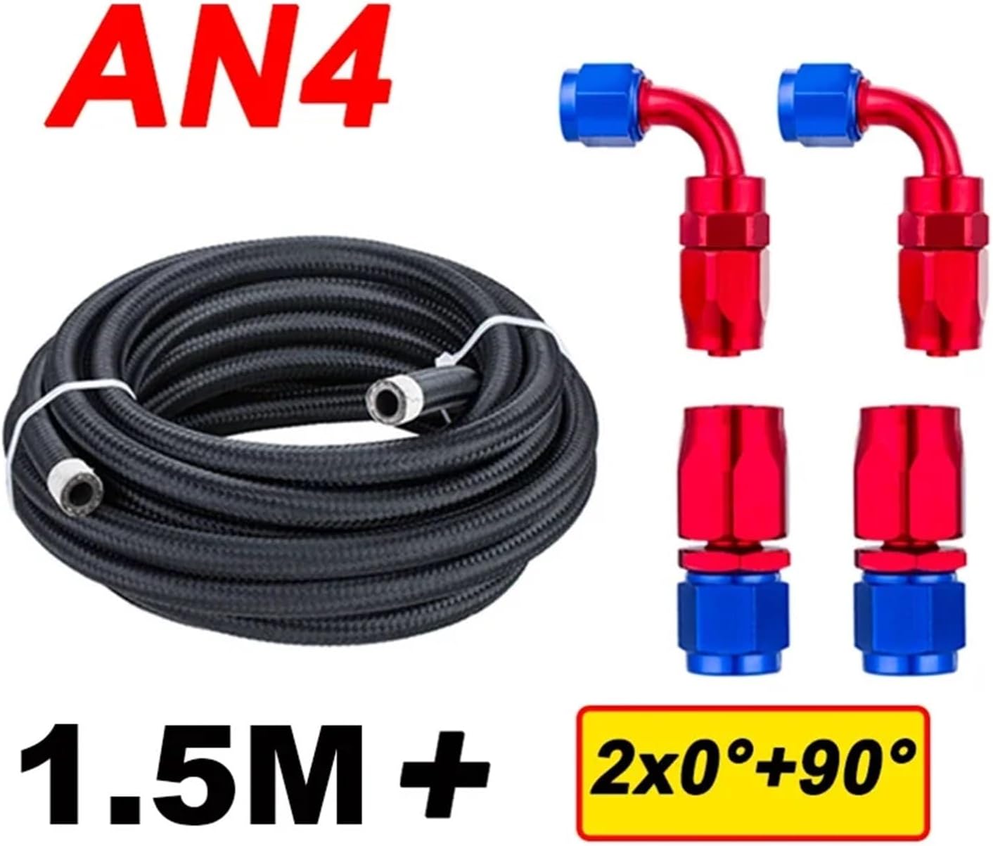 1.5M AN4 AN6 AN8 AN10 AN12 Car Fuel Hose Oil Gas Line Nylon Stainless Steel CPE + Straight 0 90 Degree Swivel Hose End Fitting(Black AN4)