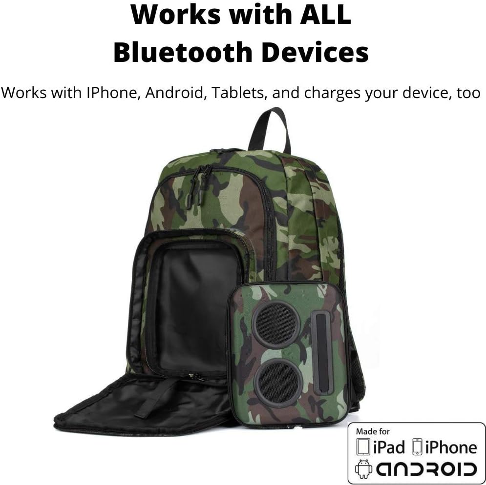 Super Real Bluetooth Speaker Backpack with 20-Watt Speakers & Subwoofer for Parties/Festivals/Beach/. Rechargeable, Works with iPhone & Android (Camouflage, Latest Premium Edition)