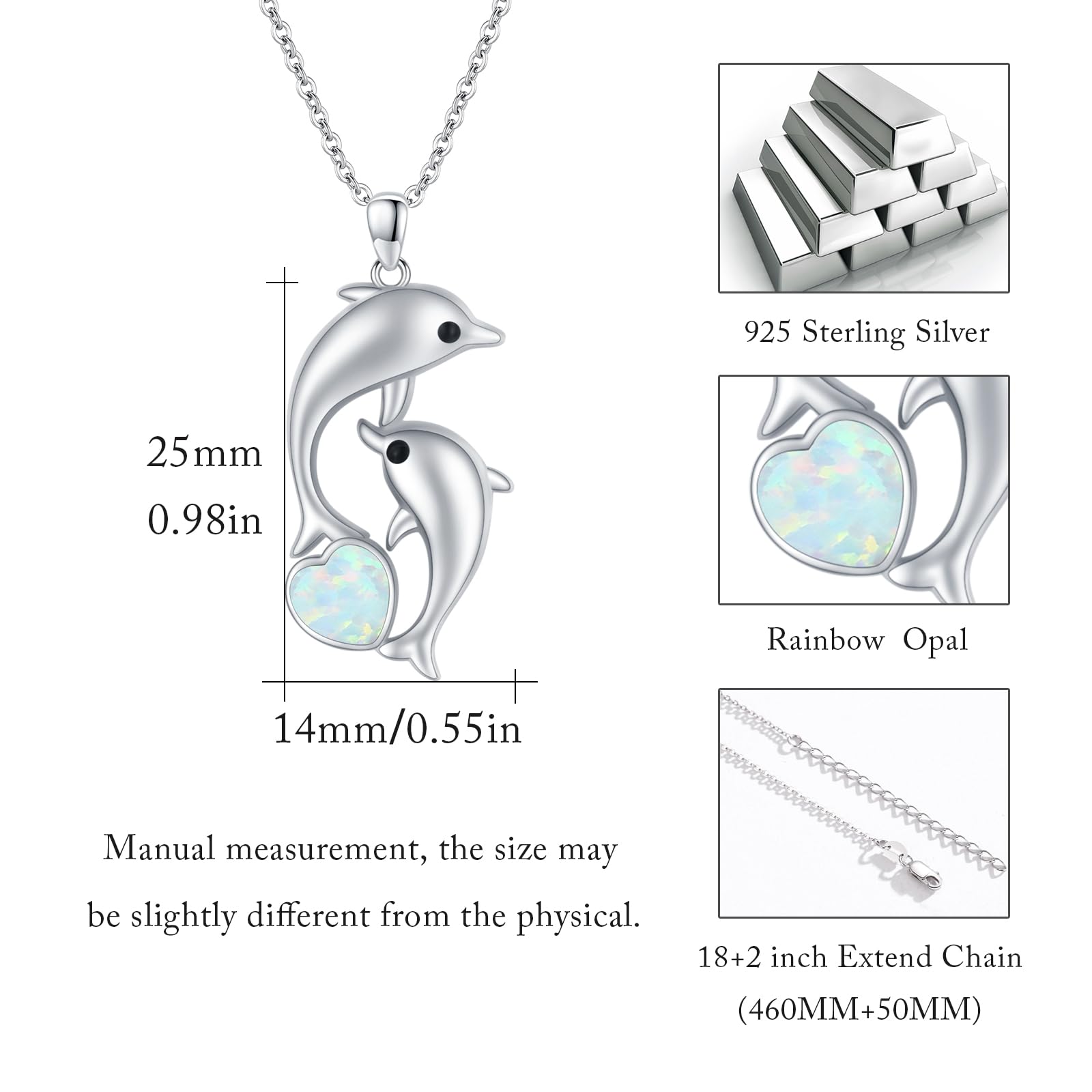 REDSUN Silber/Gold Delphin Anhänger Halskette Damen 925 Sterling Silber Blau Herz Kristall/Mondstein Kette für Frauen Mädchen– Geschenk Geburtstag Muttertag Weihnachten Abschluss Freundin Mutter