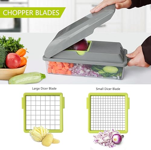Miniatura 2 de LHS Picador de verduras, picador de alimentos multifuncional, picador profesional de cebolla, cortador de verduras con 5 cuchillas, picador