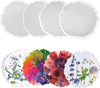 Resin Coaster Molds,4PCS Agate Geode Resin Molds,Coaster Epoxy Molds,Glossy Silicone Resin Molds for Making Coaster,Cups Mats,Home Decoration