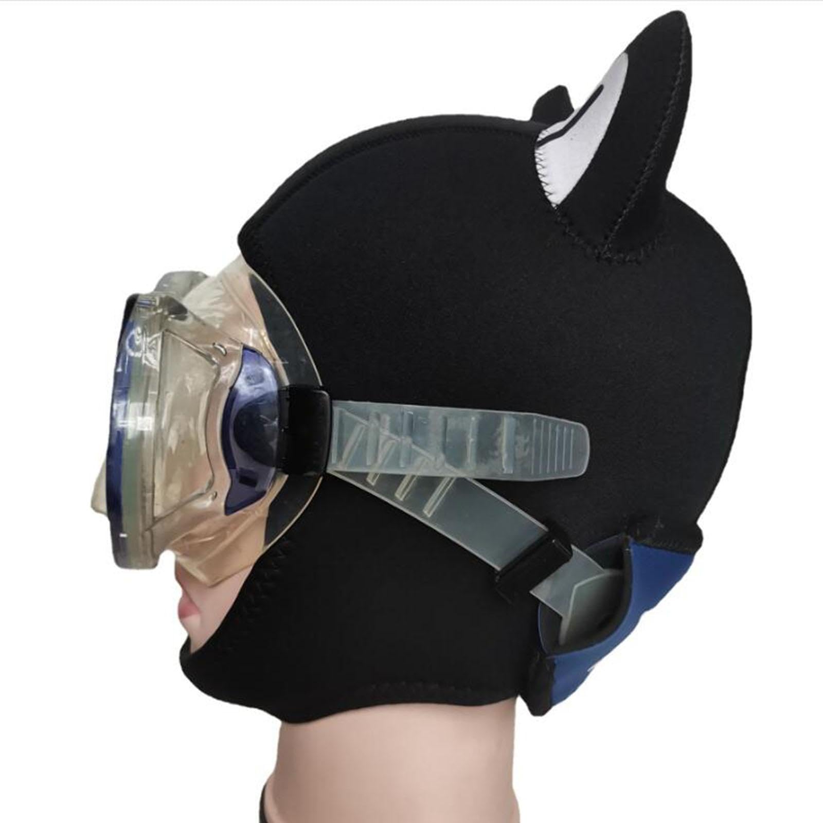 Thermomütze mit für Unterwassersport – Neoprenanzughaube, Surfmütze, Schwimmmütze, schwarz weißes Ohr S