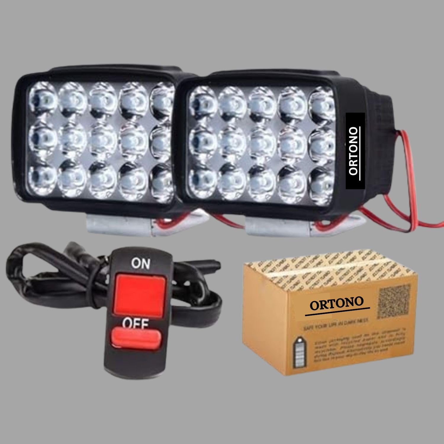 Ortono 12V 15 LED Fog Head Lamp, White, Pack of 2 - Image 1