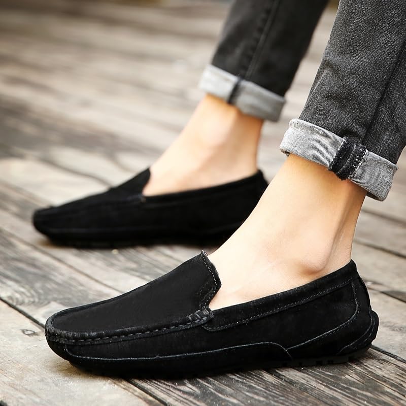 Mens Loafers Shoe Solid Color Round Toe Suede Vamp Moccasins Shoes Flexible Anti-Slip Comfortable Walking Slip On4