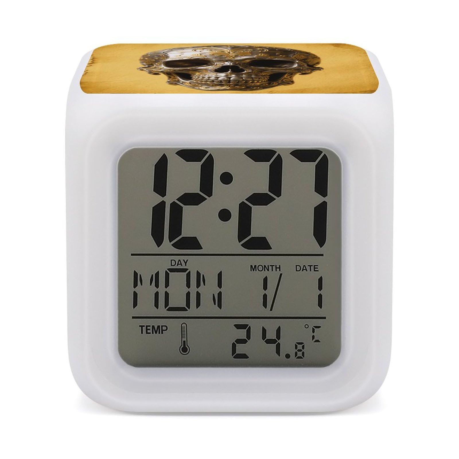 Reloj despertador vintage de calavera metálica que soluciona los despertares difíciles 1