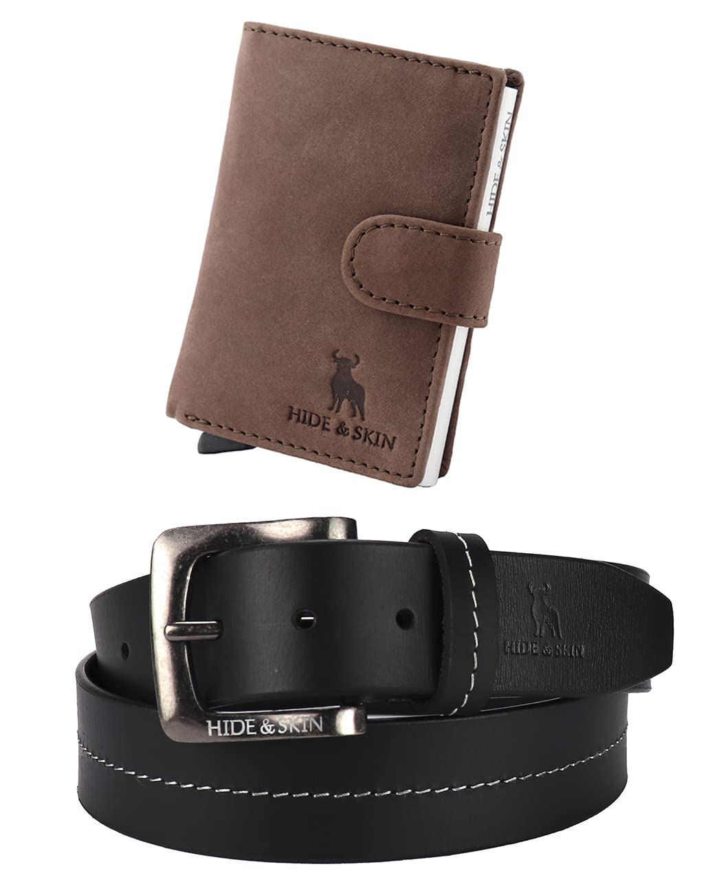 HIDE & SKIN Mens Leather Card Holder and Belt Combo Gift Box (Brown) (B08RBY48CS) Amazon Price History, Amazon Price Tracker