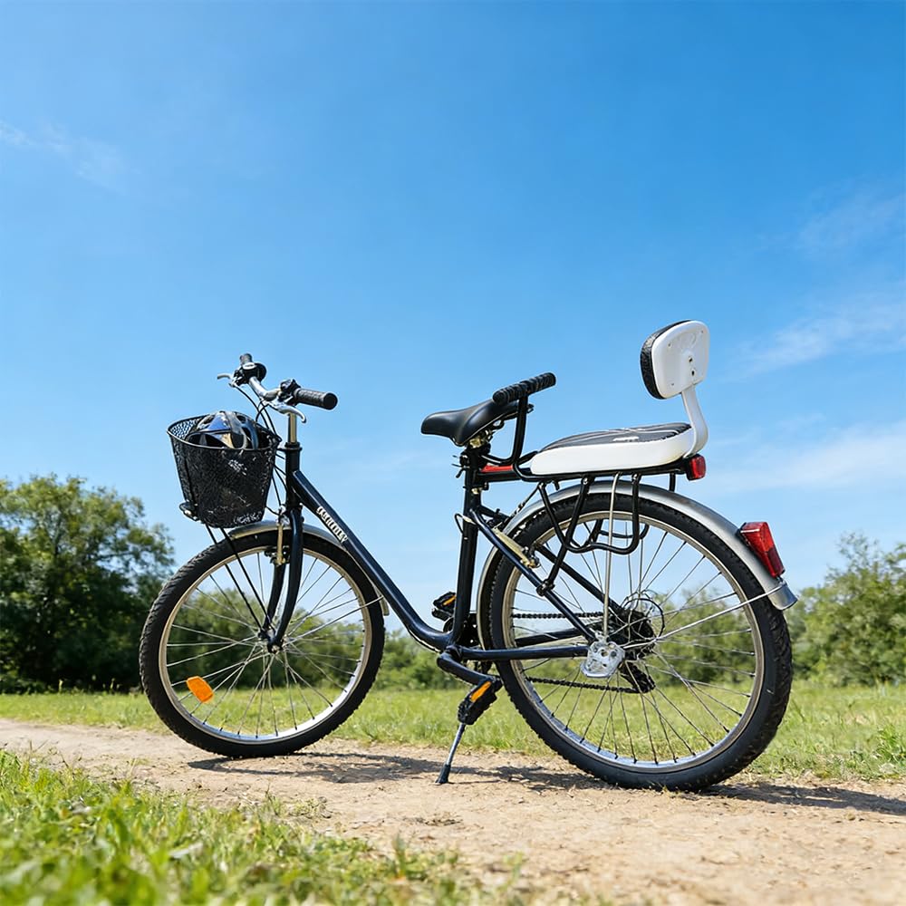 Seggiolino Bici Posteriore Universale con Schienale, Kit Cuscino, Braccioli e Poggiapiedi Regolabile, Sedile Posteriore Bicicletta per Bambini, Ragazzi e Adulti