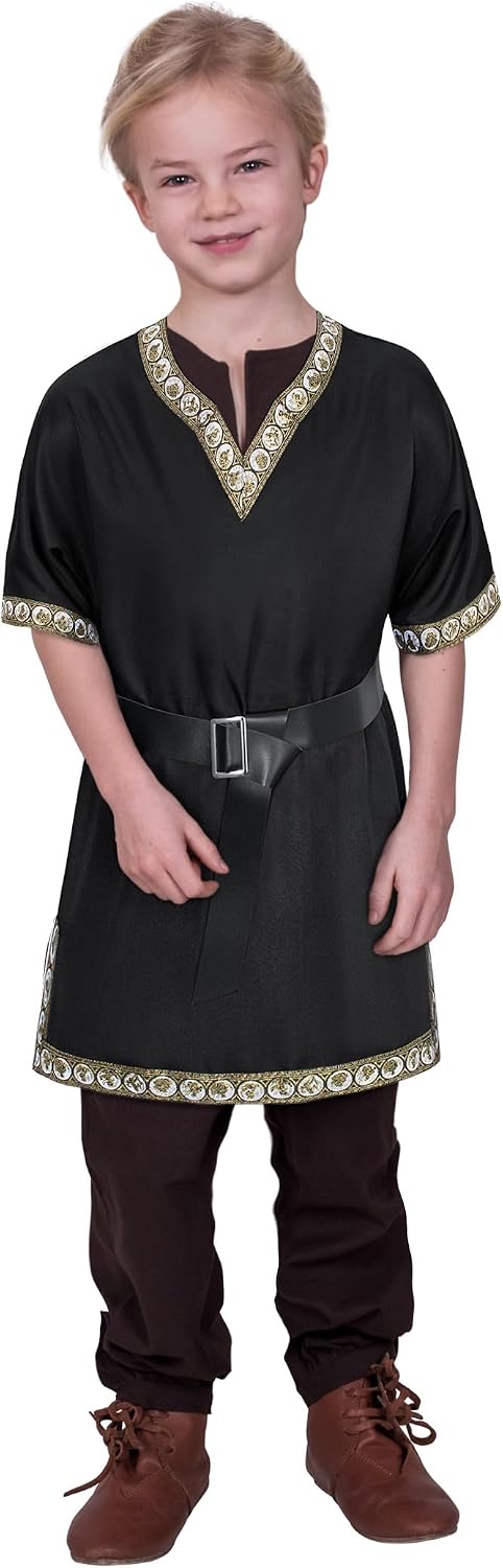 Kids Medieval Costume Boys Viking Tunic Knight Warrior Renaissance Shirts with Belt