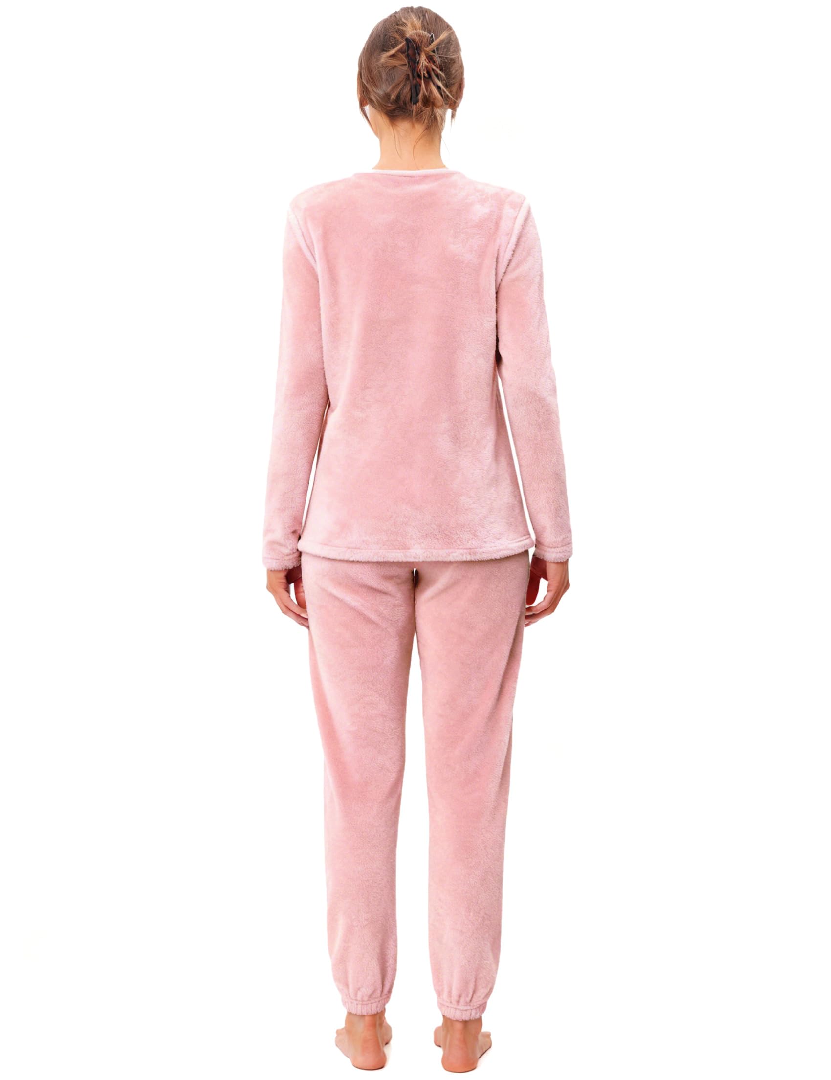 Wayleb Pigiama Donna Invernale Due Pezzi,Velluto Loungewear Tuta Casa Calda Autunno Inverno Manica Lunga Girocollo Maglia Top con Tasche e Pantaloni S-3XL