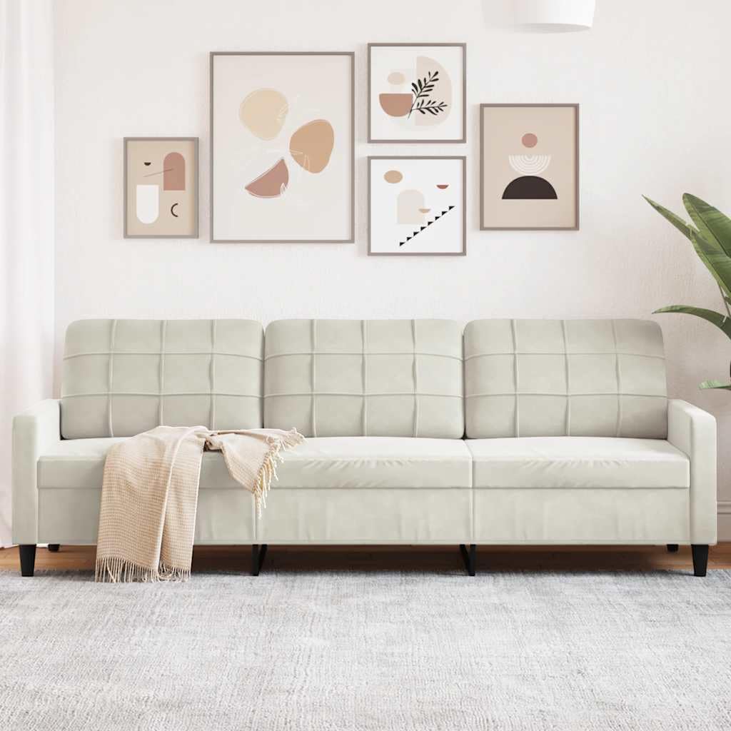 Sofa 3-osobowa, kremowa, 210 cm, aksamitny materiał z metalowym stelażem, wygodna tapicerka do salonu, miękki welurowy sofa o stabilnej konstrukcji i nowoczesnym wzornictwie