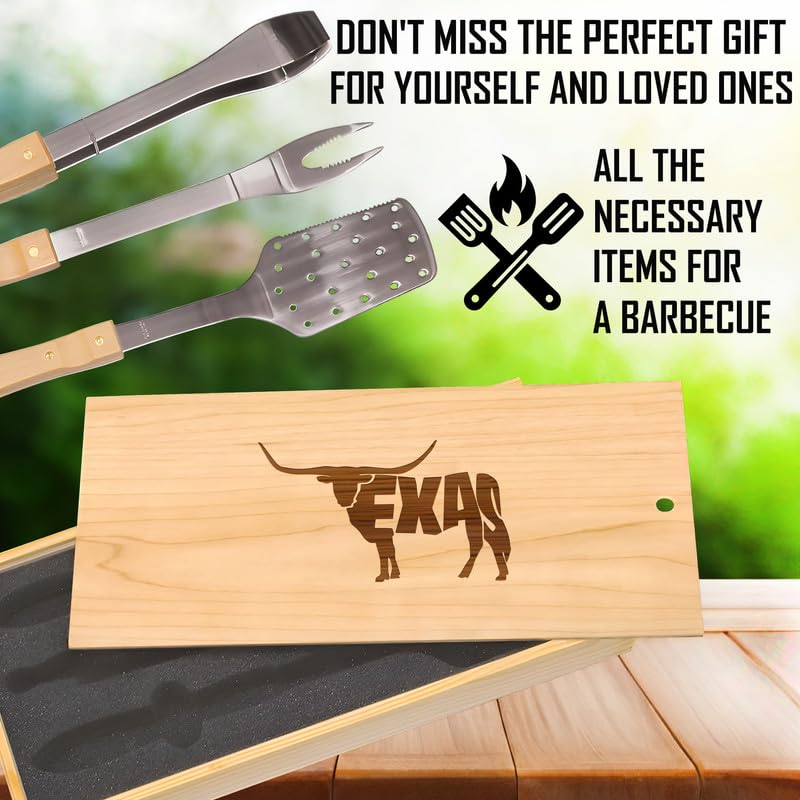 Set de herramientas BBQ Texas en acero inoxidable 3 piezas miniatura 2