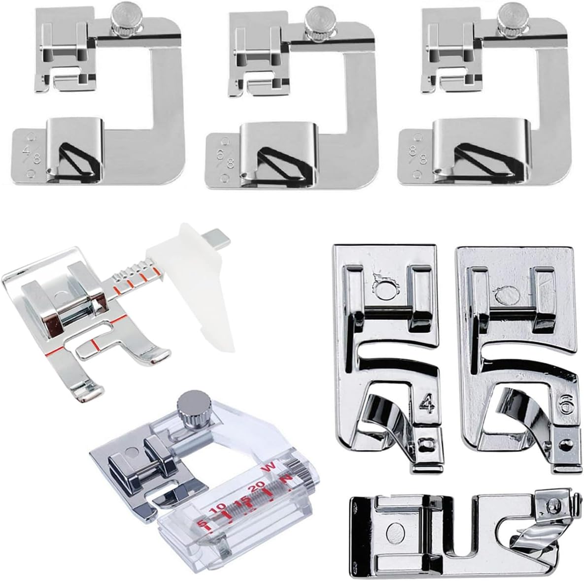 8PCS Sewing Presser Foot Kit Includes 6 Rolled Hem Presser