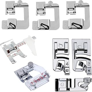 8PCS Sewing Presser Foot Kit Includes 6 Rolled Hem Presser Foot, Bias Tape Binder Foot and Adjustable Guide Presser Foot for Most Low Shank Snap-On Singer, Brother, Babylock, Janome Sewing Machines
