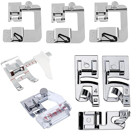 8PCS Sewing Presser Foot Kit Includes 6 Rolled Hem Presser Foot, Bias Tape Binder Foot and Adjustable Guide Presser Foot for Most Low Shank Snap-On Singer, Brother, Babylock, Janome Sewing Machines