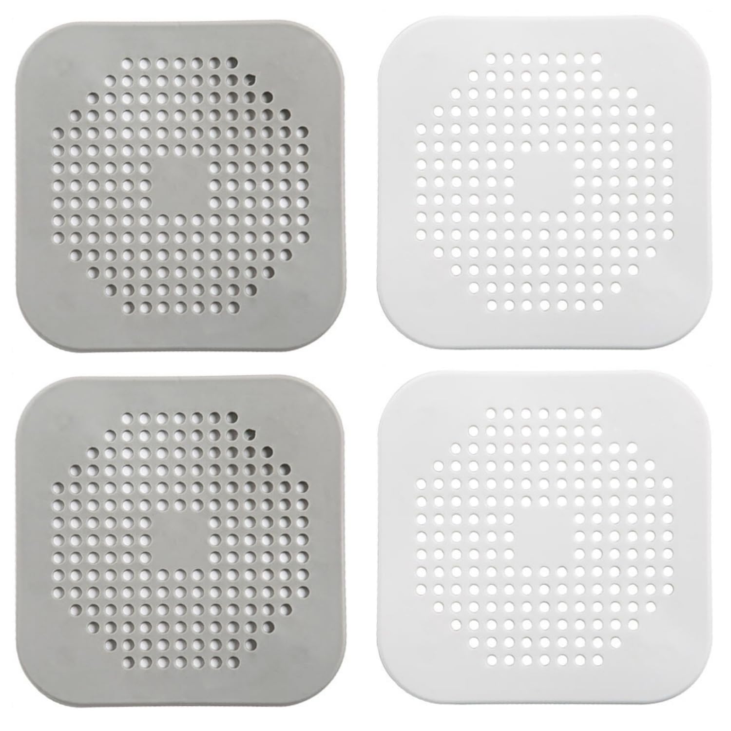 4Pcs Silicone Drain Protector with Sucker,Sink Strainer Protector, Drain Protectors,Shower Drains Hair Catcher,Sink Strainer Plug Trap Protectors for Bathtub,Kitchen, Bathroom,(White+Grey)