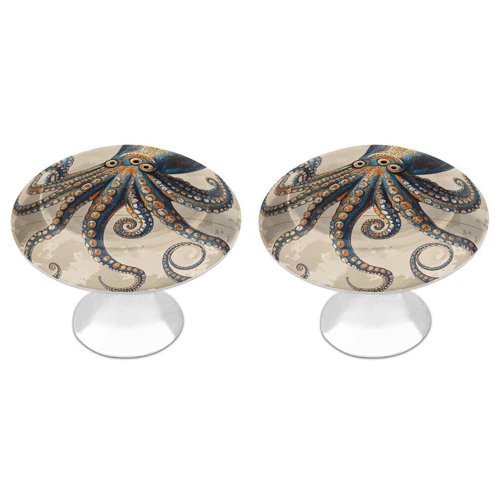 FekiLoot Retro Octopus Cabinet Knobs 2 Pack Stainless Steel Round Dresser Drawer Knobs Kitchen Drawer Hardware Dresser Knob Closet Door Pulls Cabinet Handles for Cupboard Drawer Pulls