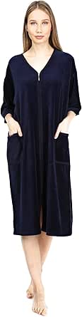 Brighton Robes Women's Velour Cotton Zipper Front, 3/4 Sleeve Two ...