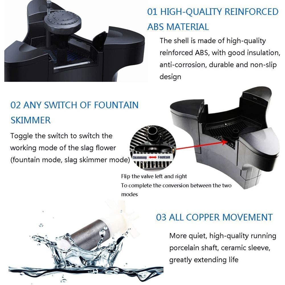YUNYN Smaltitore di rifiuti per laghetti, Skimmer Galleggiante per laghetti, Robot Skimmer per Piscine con 3 modalità di Fontana, filtri per acquari, Spugna filtrante ed estrattore di superfici per