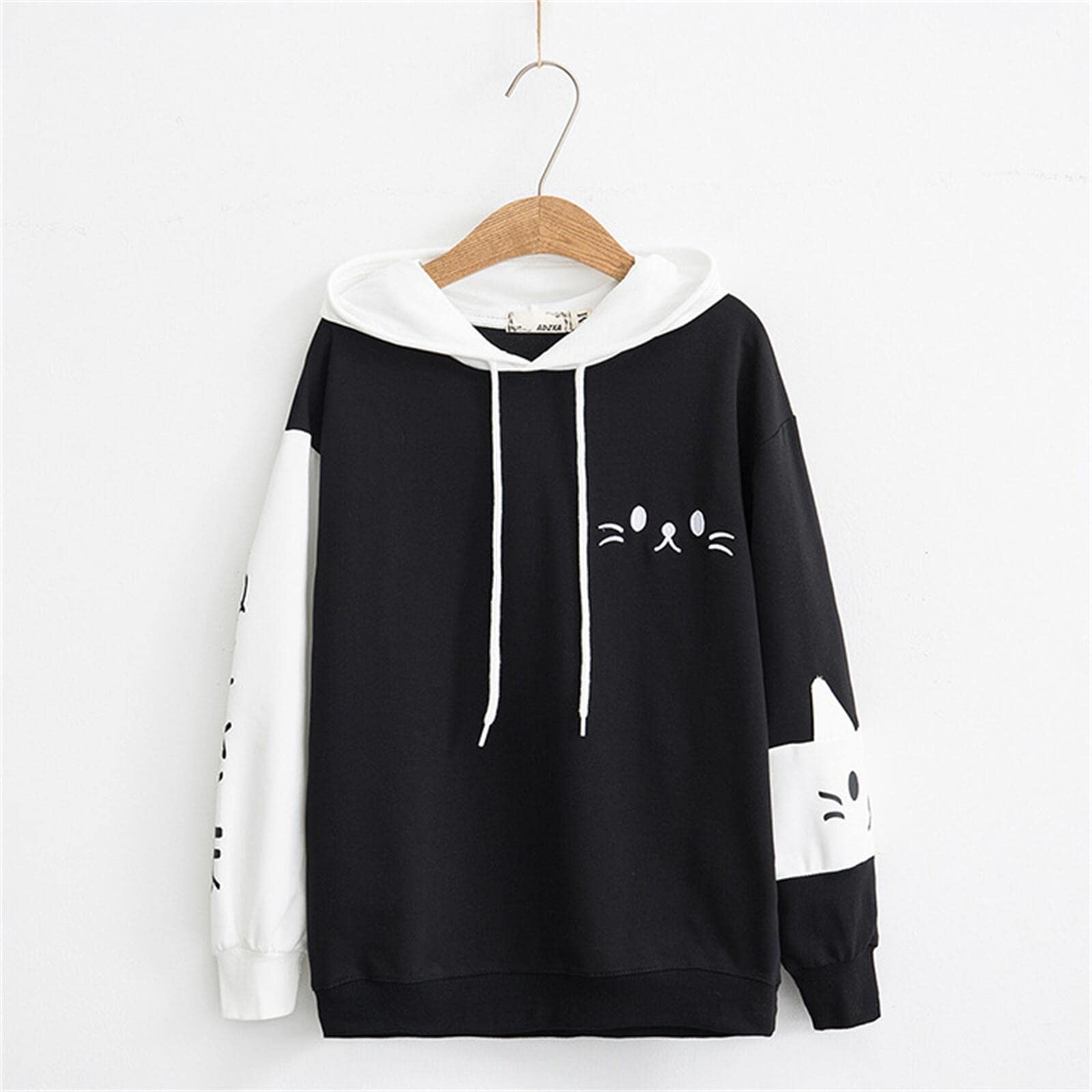 Sweat à capuche avec oreilles de chat Kawaii Anime Esthétique Mignon Preppy Japonais Lettre Sweat-shirt Light Academia Pull Cartoon Top