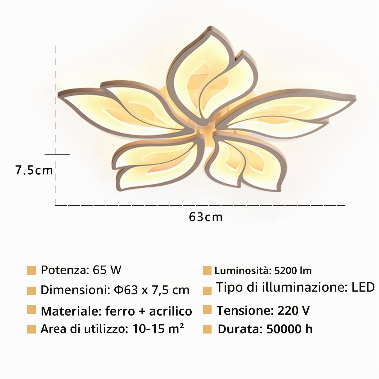 Yuanfenghua Lampadario camera da letto, 40W plafoniera Led soffitto, lampada da soggiorno con telecomando (70 X 6,5 cm)