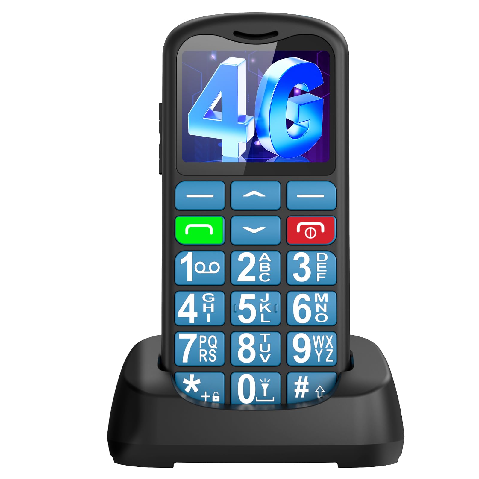 CHAKEYAKE Teléfono Móvil para Personas Mayores 4G, Teléfono sin Contrato con Teclas Grandes, Pantalla LCD de 1,7 Pulgadas, Función SOS, USB-C, Linterna y Base de Carga, Nano-SIM, Azul