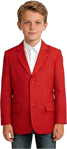 Boys Blazer Slim Suit Coat Formal Suits Jacket Casual Dresswear Red School Unifo