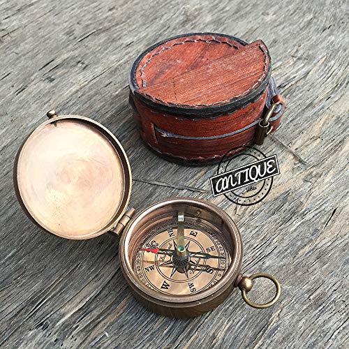 Compass with Quote Go Confidently Leather Box with Compass Nautical 2 inches (Copper Antique Finish)
