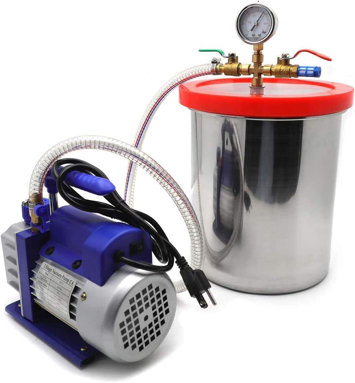 HongK- 3 Gallon Vacuum Chamber Degassing Silicone & 3CFM Single Stage Pump Air AC Kit [P/N: ET-TOOL009-RAW]
