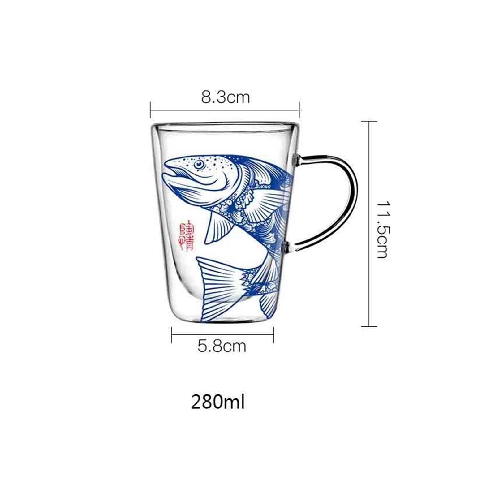 Szklany kubek, Szklane kubki do kawy z podwójnymi ściankami i uchwytem, ​​280 ml