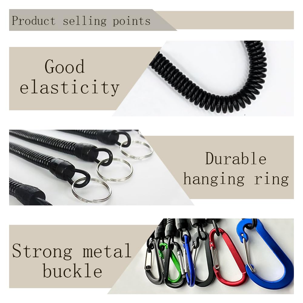 Spirales Retráctil de Seguridad Llavero Elástico Cordón de Pesca Robusto Anti-Pérdida para Llaves Cuerdas Extensibles para Canotaje, Kayak