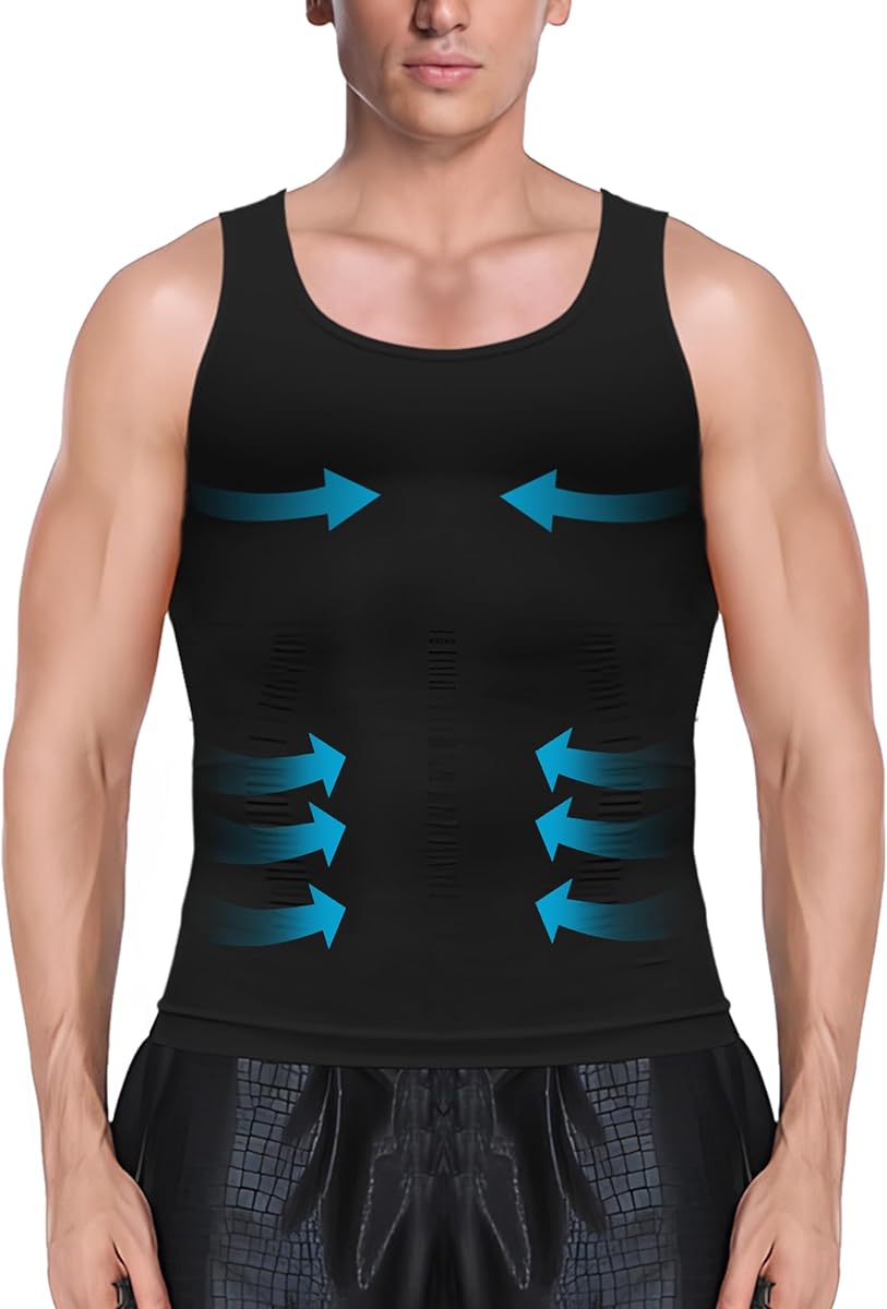 MEETYOO 1/2/3 Pack Men's Shaper Slimming Tank Top Athletic Compression Shirt with Sleeveless Undershirts for Men