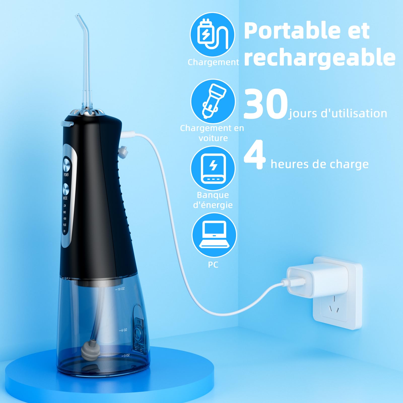 Irrigador dental inalámbrico, limpiador dental eléctrico 5 modos y 300 ml ool