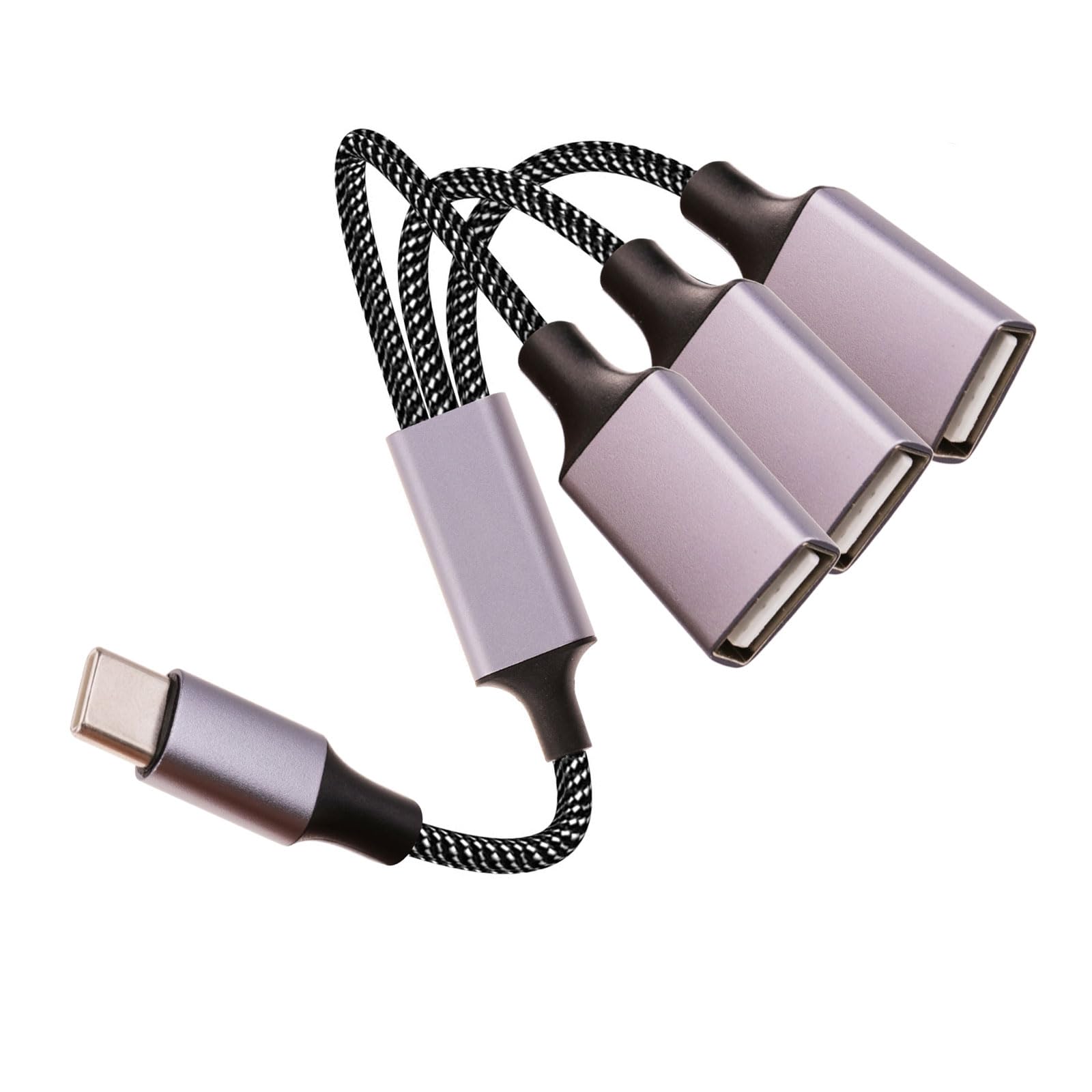 Fidioto Type-C Splitter Cable (10 inch Long), USB A Splitter 1 in 3 Out, USB C Male to Three USB A Female Cable Adapter, Multiple Hub for iMac/iPhone 15/iPad Pro/PC (Grey)