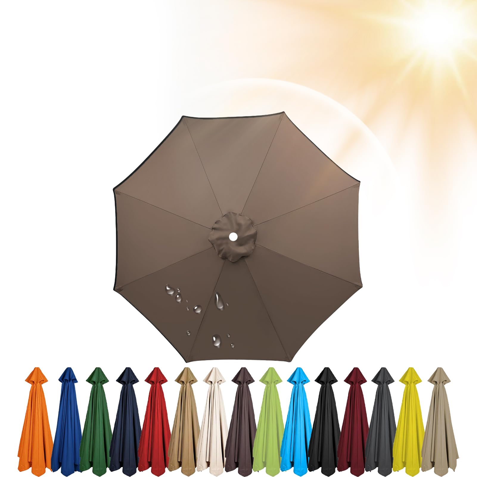 3.5m/3.0m/2.8m/2.7m/2.5m/2.3m/2m Umbrella Replacement Parasol Canopy, 6/8 Ribs Sun Umbrella Replacement Cloth For Patio/Beach/Backyard Parasol Fabric Canopy Cover (Dark Taupe,8ribs-280cm)