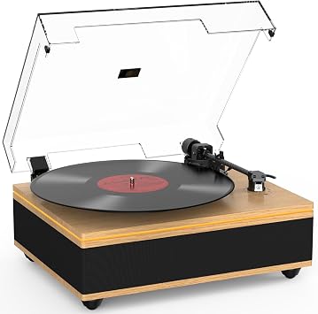 Vinyl Record Player Turntables with Built in Speakers & Cool Light Strip