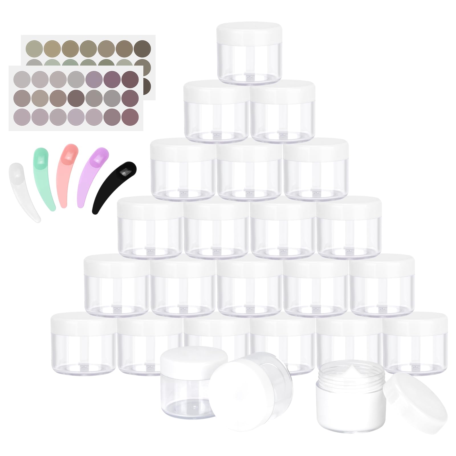 BELICOO 24 Pcs Sample Pots, 20ml Travel Cosmetic Jars with Lids for Women Eye Shadow Nails Powder Lotion and Creams Storage (White)