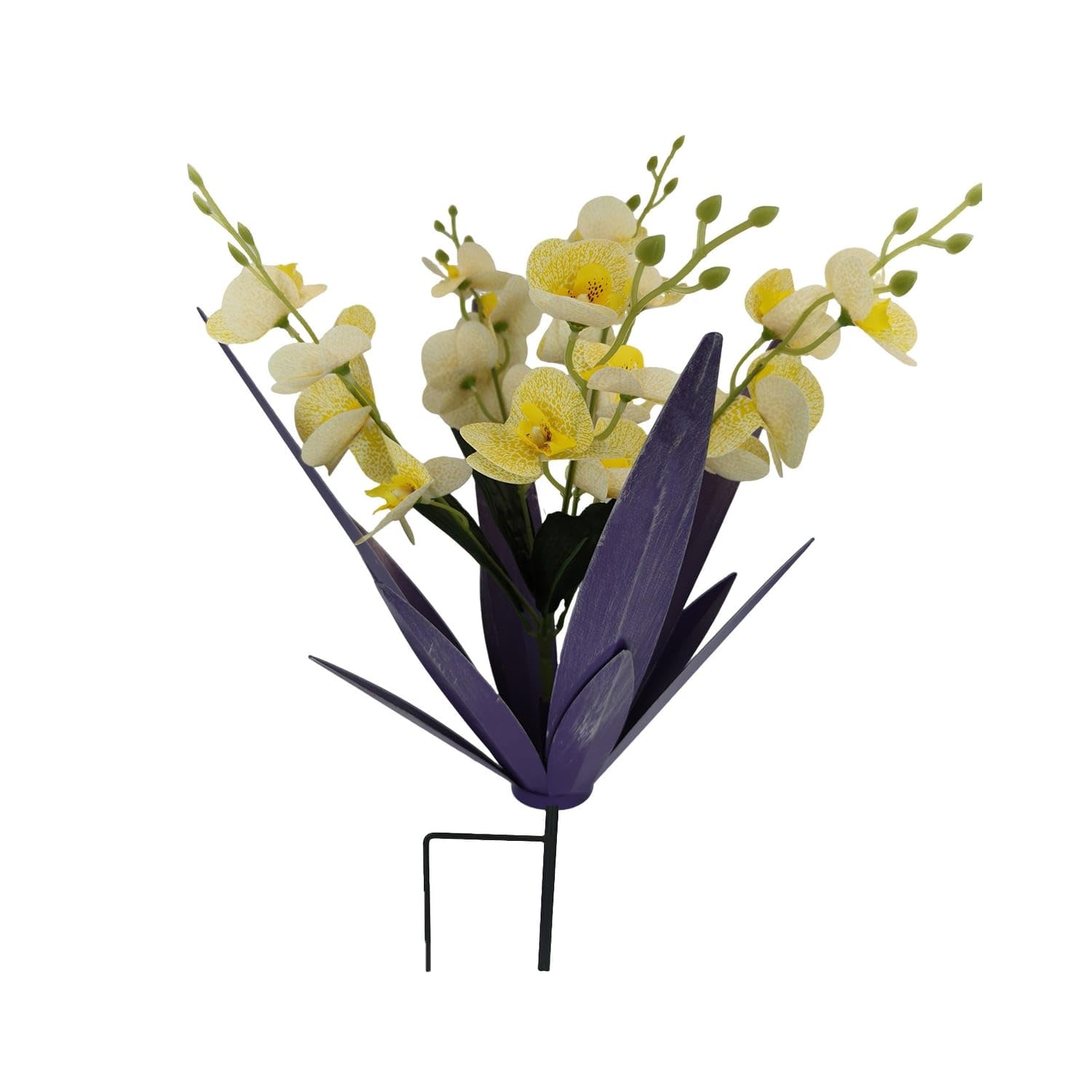 Outdoor Metal Agave Stake with Faux Orchids Metal Garden Stake Decorative Lawn Ornament Sculptural for Gardeners, Homeowners, Flower Bed, Pathway, Purple Agave-Yellow-image-47