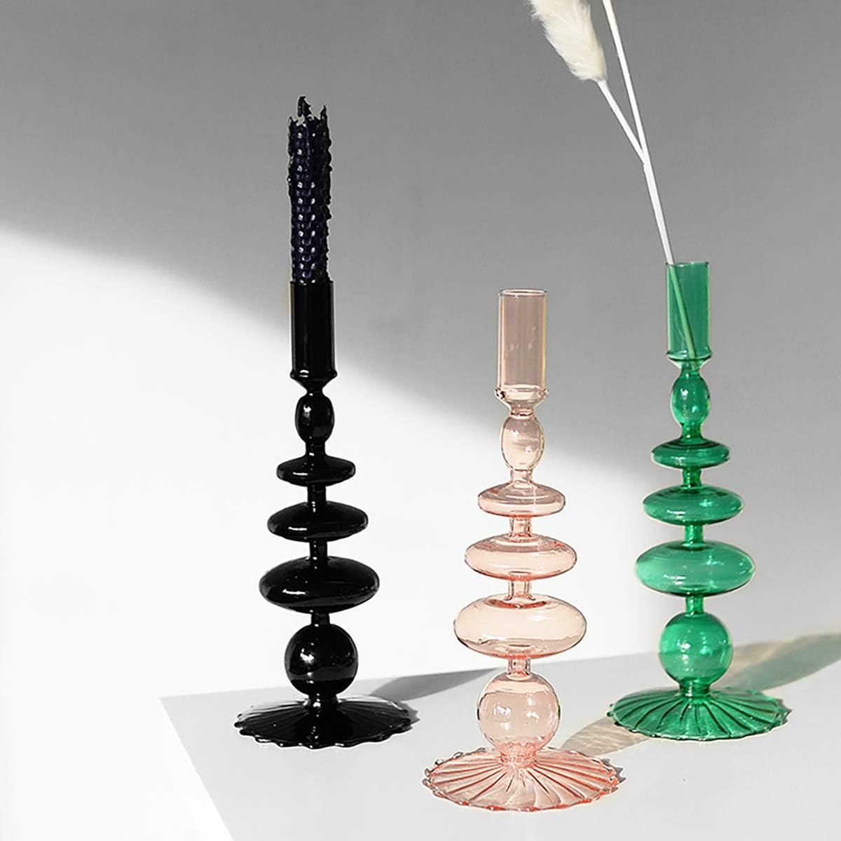 Glass Candlesticks Holders, Retro Glass Candle Holder for Taper Candle Table Centerpiece Wedding Party Home Decoration, Orange