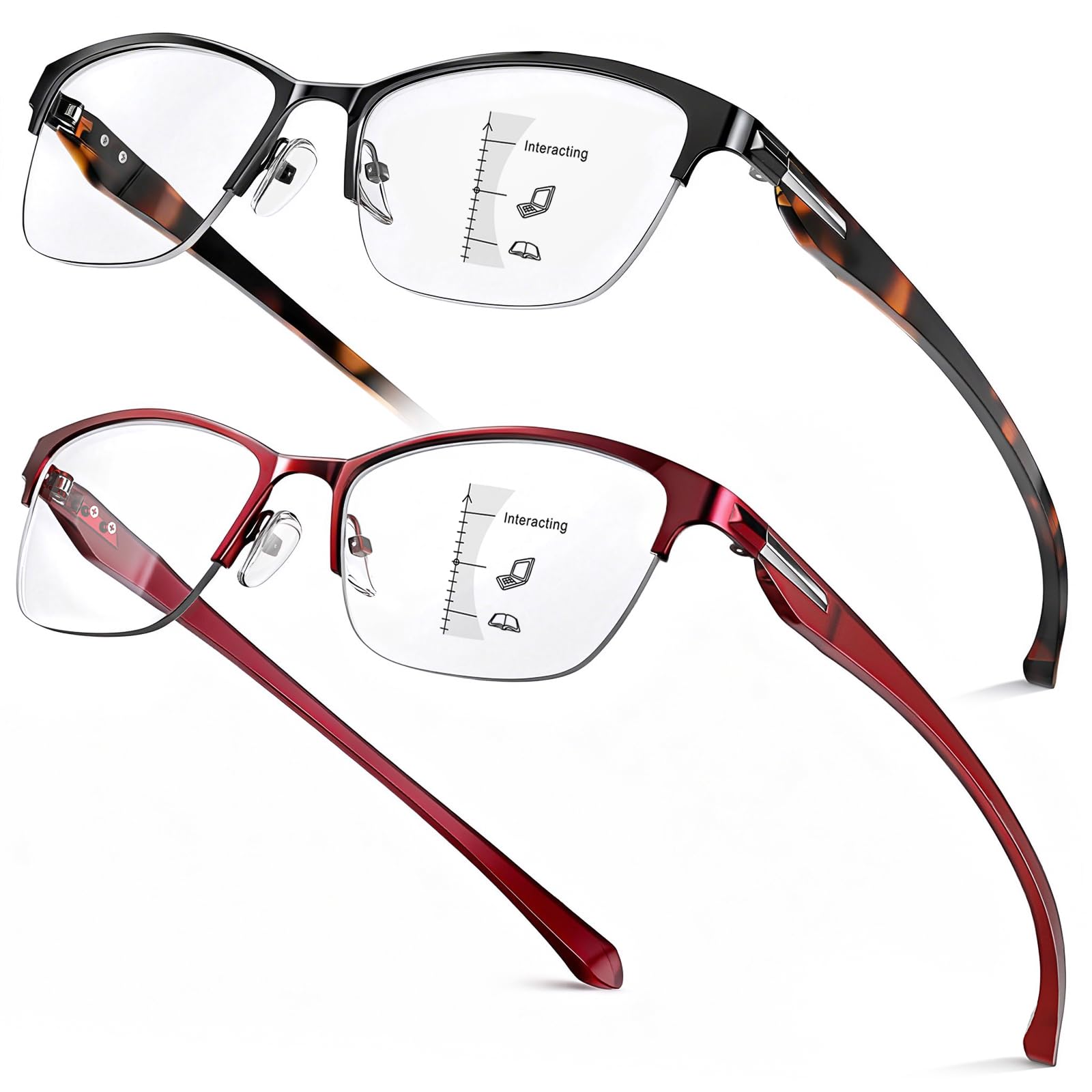 SKYOAK Stylish TR90 Progressive Multifocus Reading Glasses for Women +2.5x | Metal Half F…