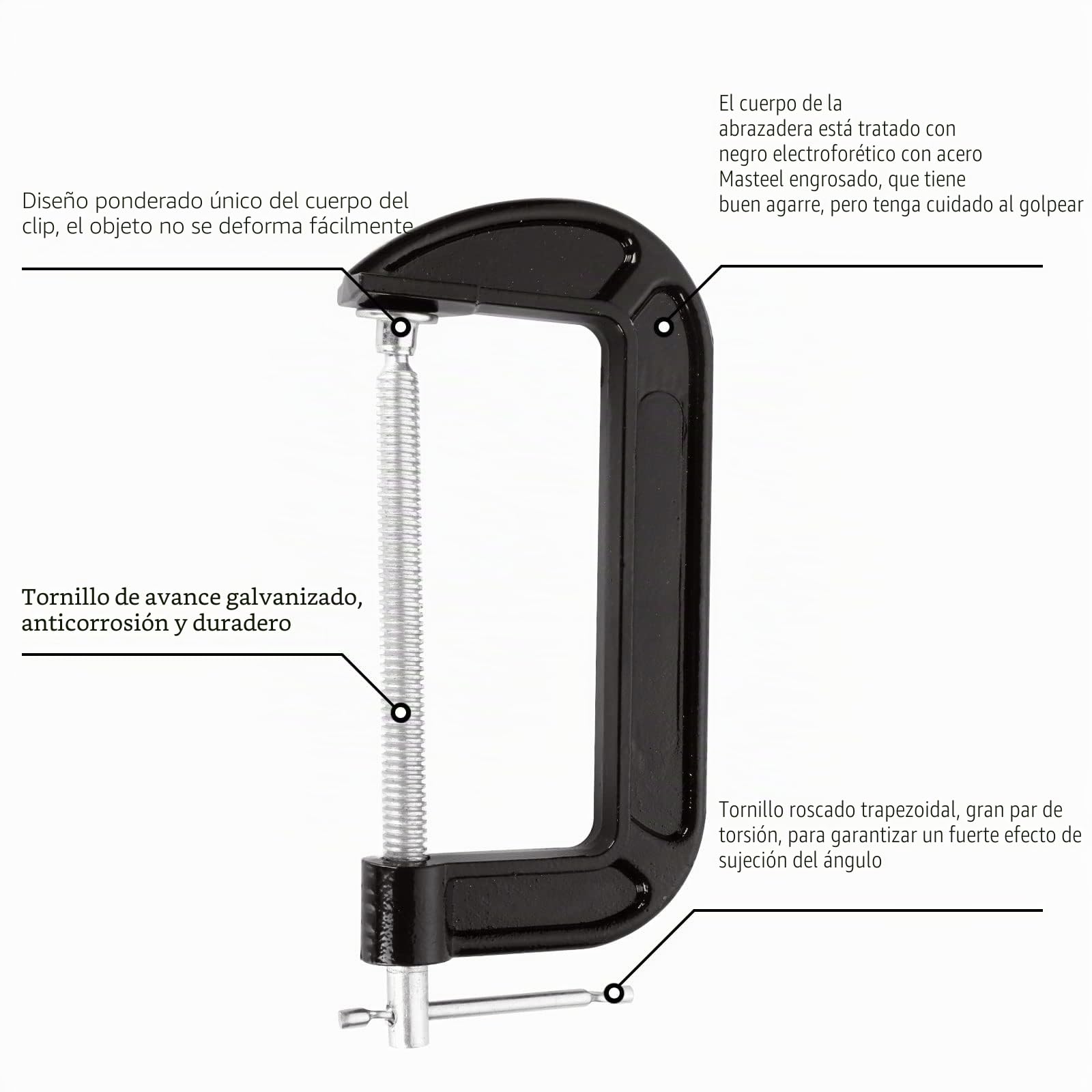 ASelected Juego de 4 abrazaderas G de 6 pulgadas (150 mm) de alta resistencia, resistencia industrial, juego de abrazaderas C para carpintería, soldadura, construcción, reparación de automóviles,